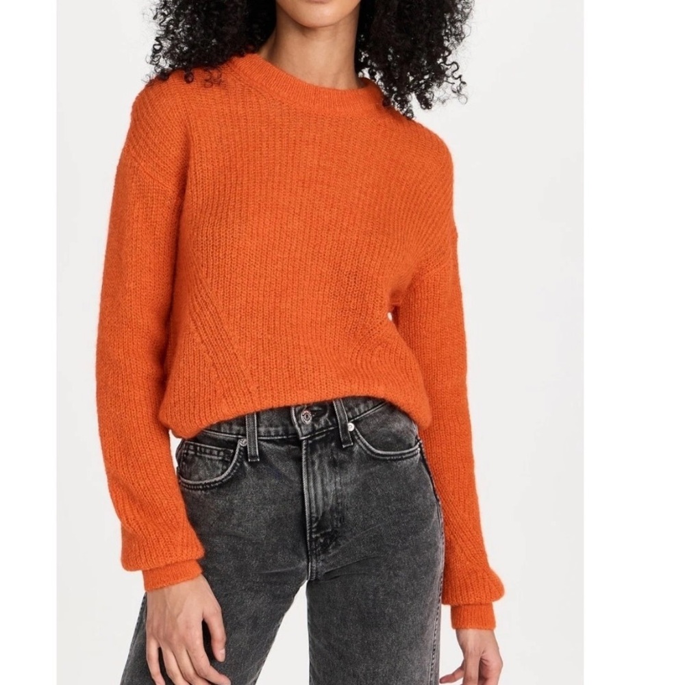 New Veronica Beard Melinda Crewneck Crop Sweater Mohair Alpaca in deep orange XS
